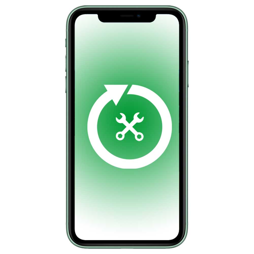 un cellulare ricondizionato con l'icona di attrezzi come simbolo per un dispositivo ricondizionato